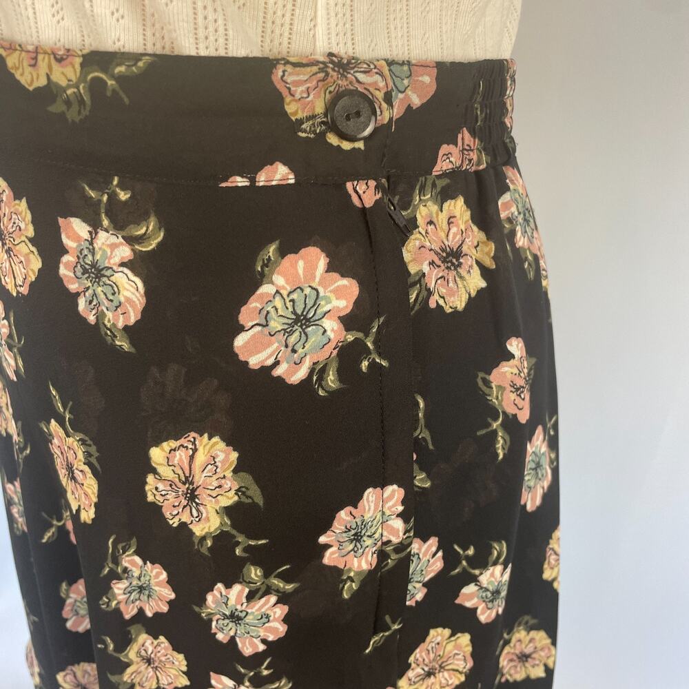 Y2K Mini Skirt Medium Black Pink Floral Flirty Asymmetrical Chiffon Feminine - Picture 6 of 13